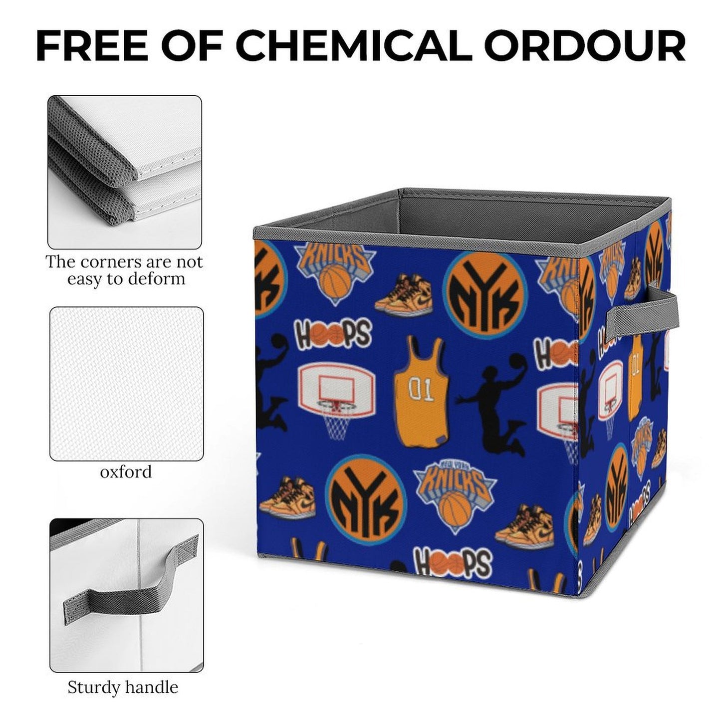 New York Basketball All-Over Print Storage Bin | Sports Theme Fabric Organizer Cube