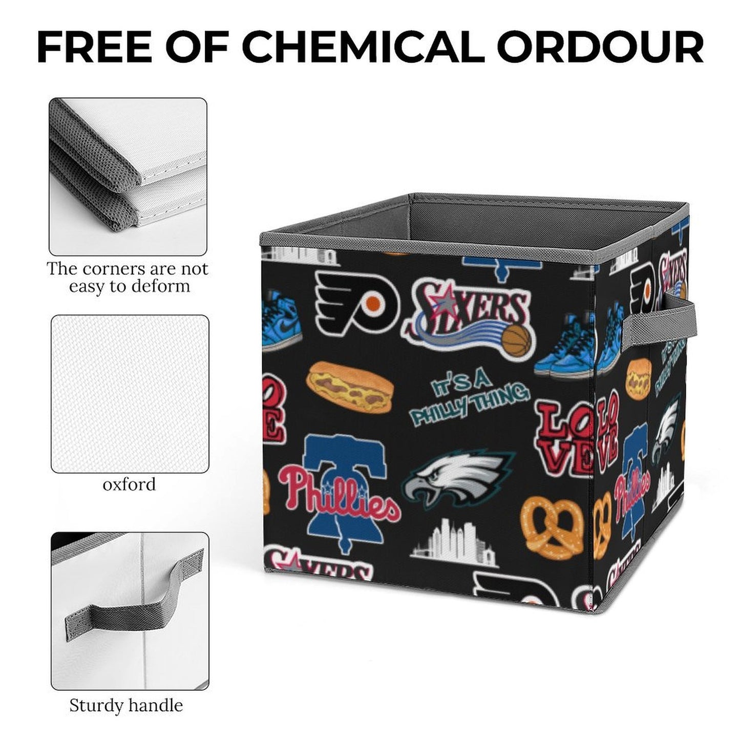Philadelphia Sports Collage Foldable Storage Bin | All-Over Print Organizer Cube