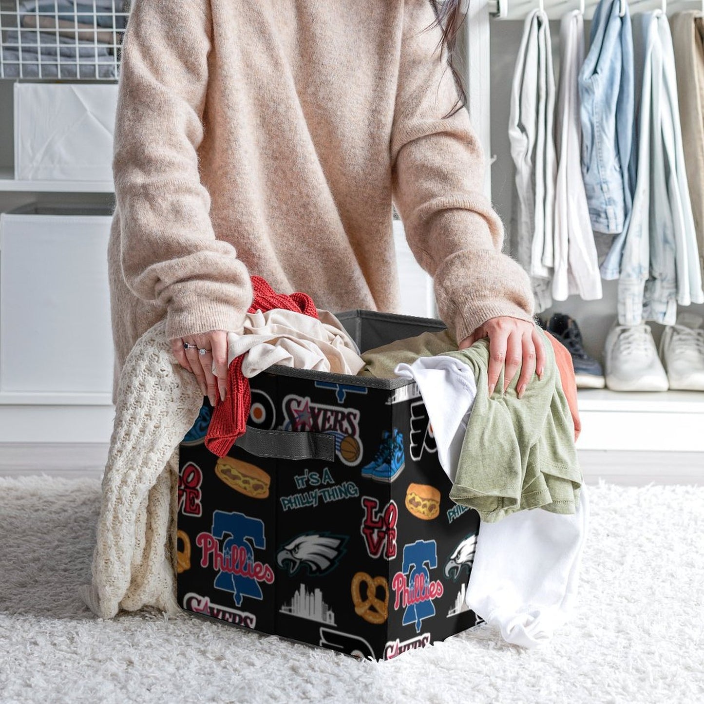 Philadelphia Sports Collage Foldable Storage Bin | All-Over Print Organizer Cube