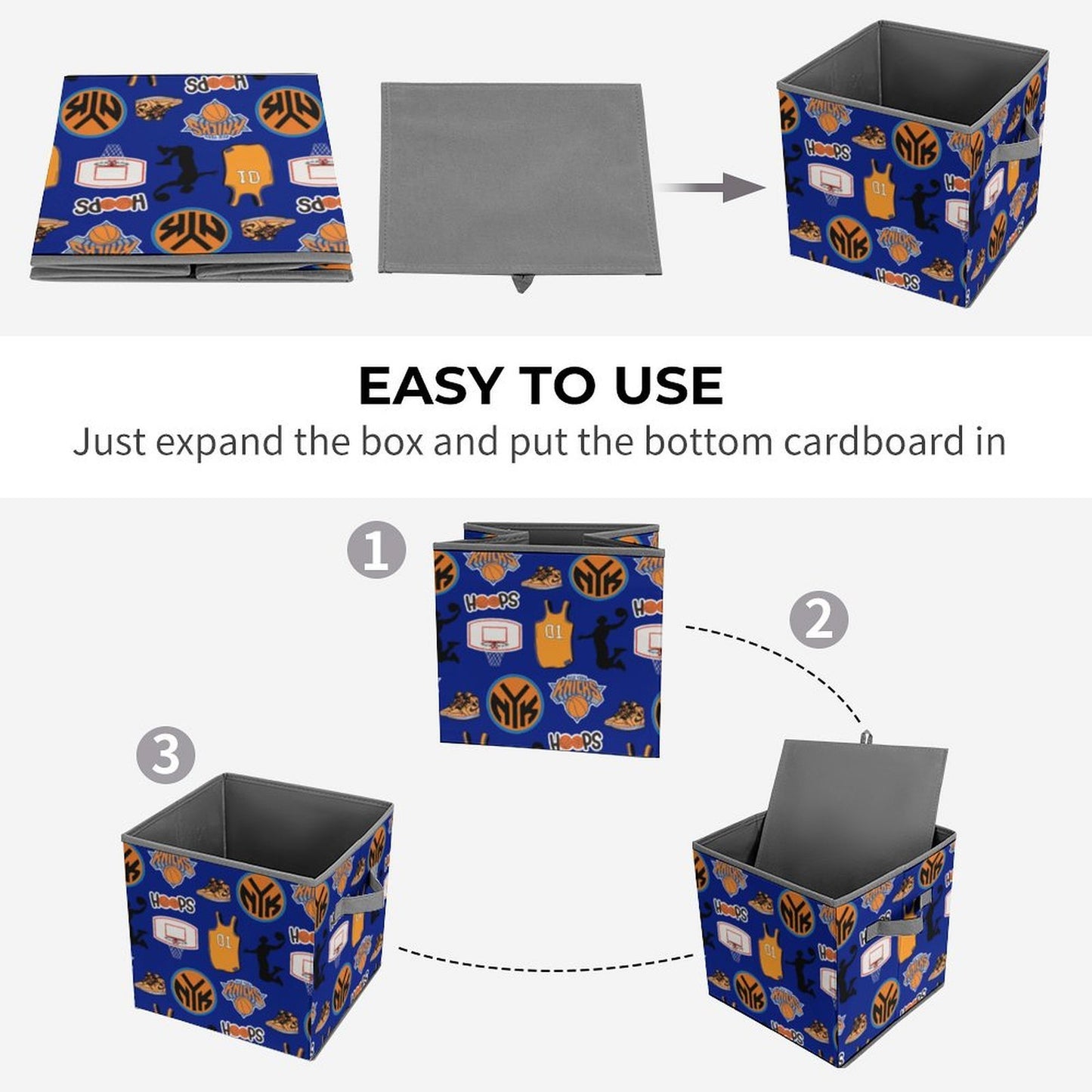 New York Basketball All-Over Print Storage Bin | Sports Theme Fabric Organizer Cube