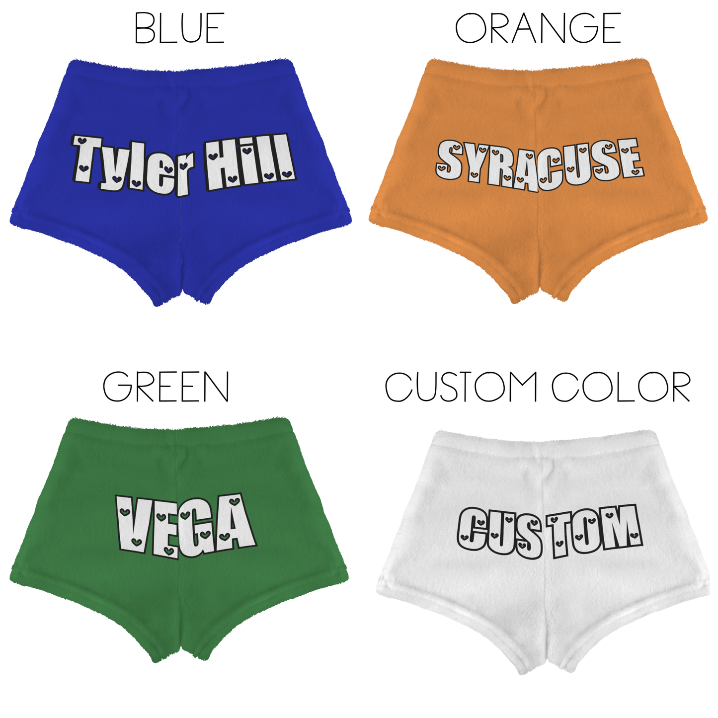 Personalized Fuzzy Shorts – Custom Name in Heart Font