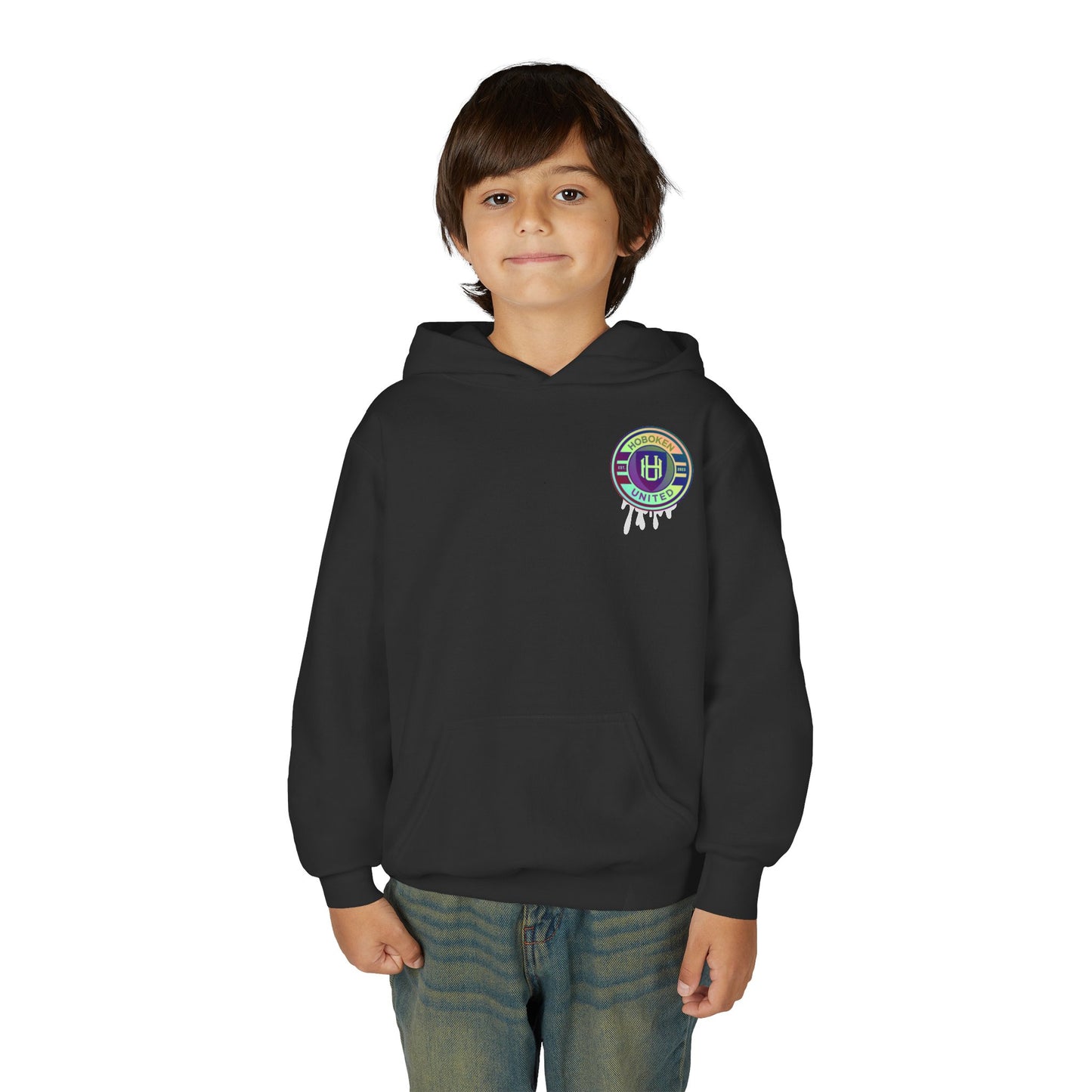 Custom Team Logo Rainbow Drip Youth Hoodie