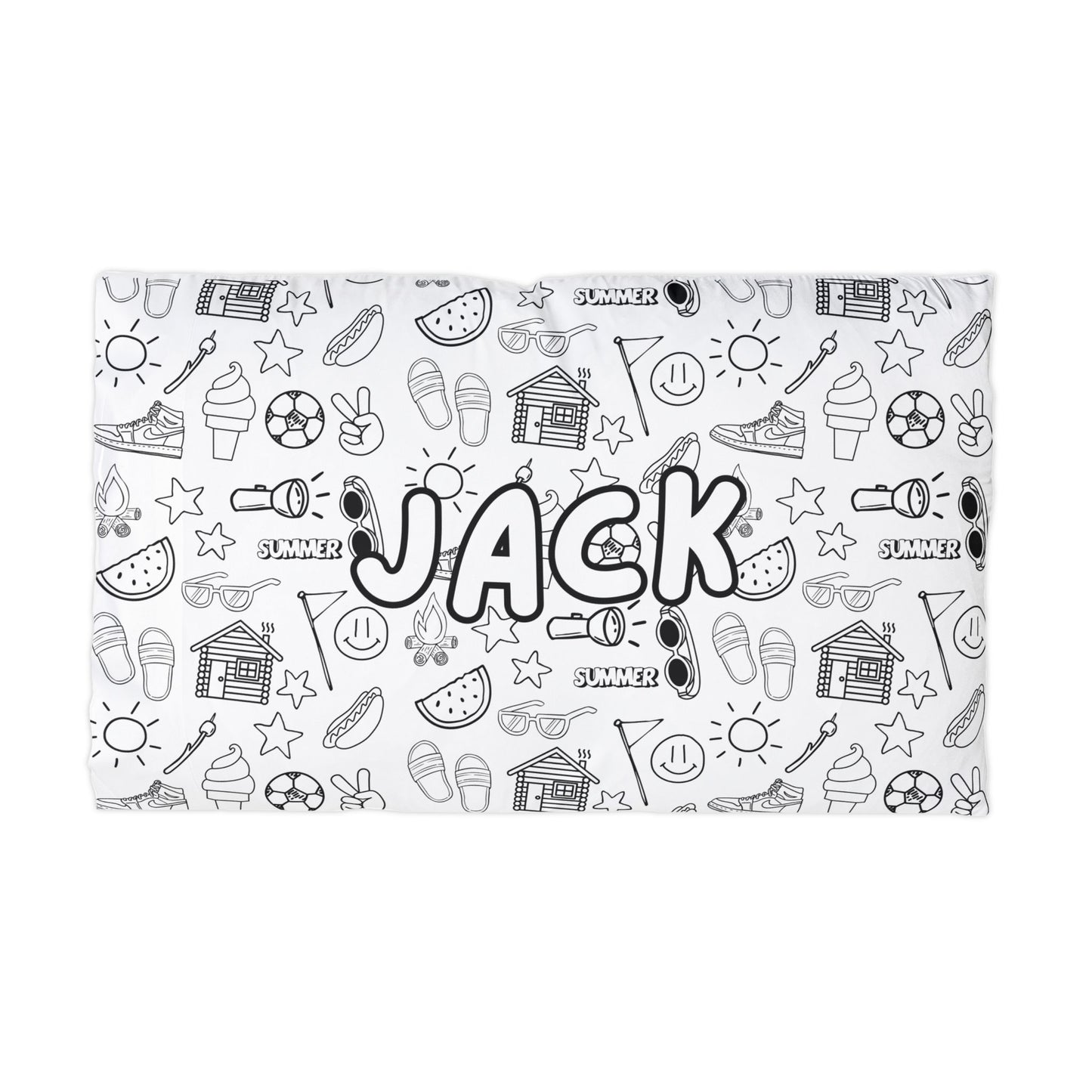 Personalized Camp Coloring Pillowcase, Custom Name Microfiber Pillow Cover, Color-In Pillowcase