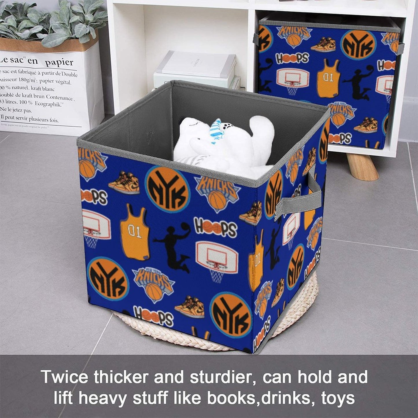 New York Basketball All-Over Print Storage Bin | Sports Theme Fabric Organizer Cube