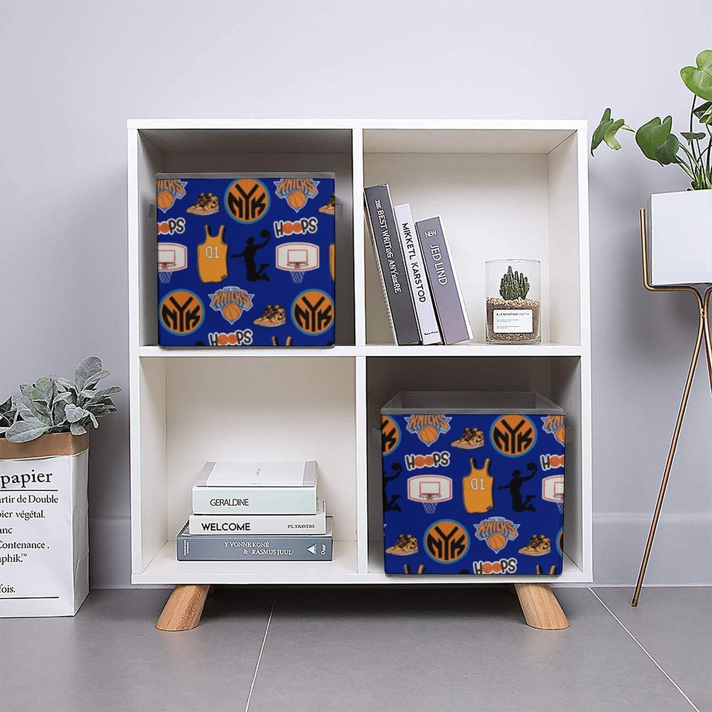 New York Basketball All-Over Print Storage Bin | Sports Theme Fabric Organizer Cube