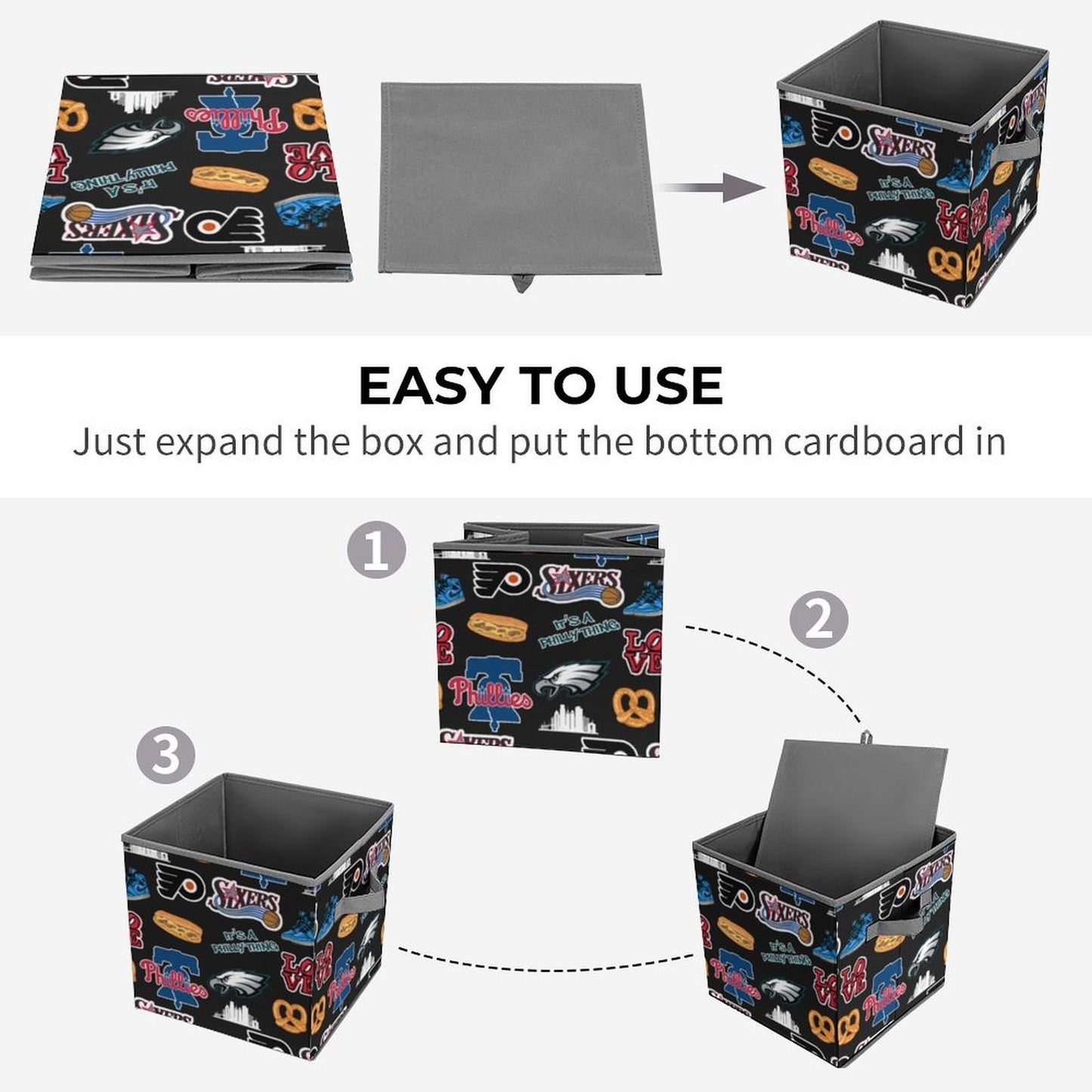 Philadelphia Sports Collage Foldable Storage Bin | All-Over Print Organizer Cube